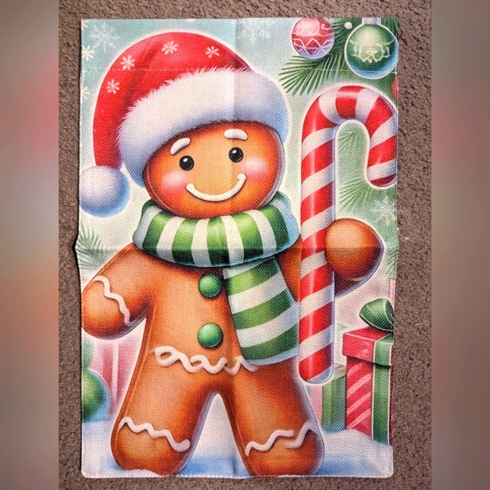 2/$12 - Santa Gingerbread with Candy Cane Garden Flag